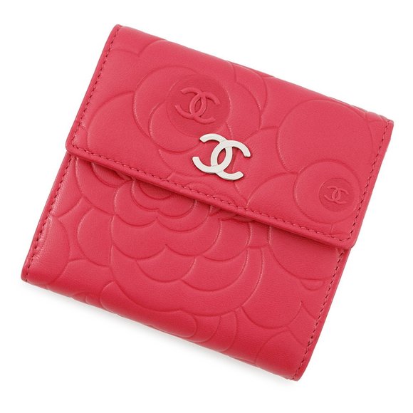CHANEL Pink Lambskin Leather Logo Wallet - Picture 1 of 15